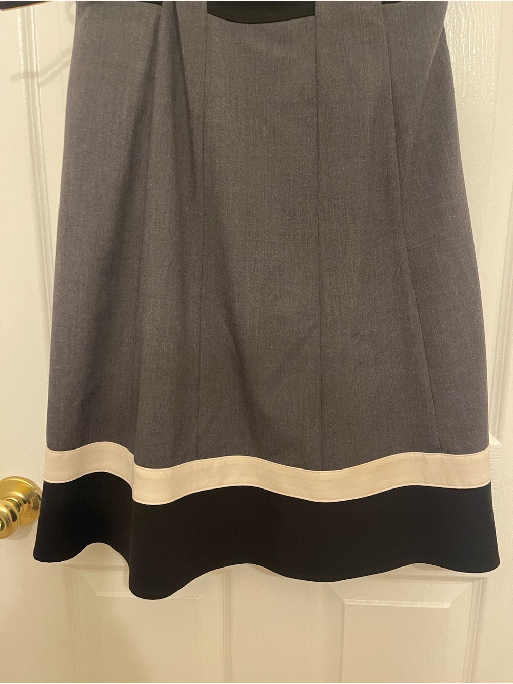 Calvin Klein Gray Sleeveless Fit & Flare Dress with Black and Cream Bands - Picture 3 of 4
